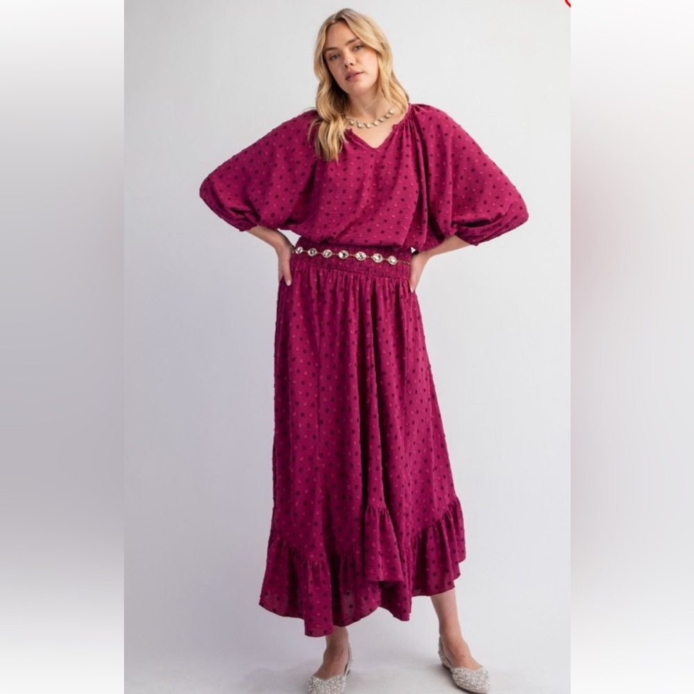 Easel Magenta Dot Maxi Skirt Set
